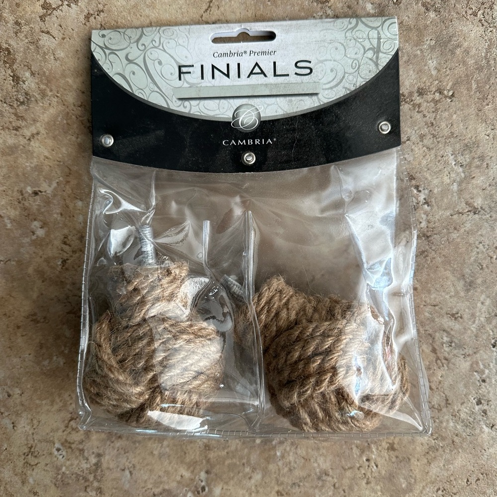 Jute twine curtain rod finials